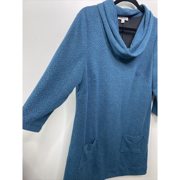 NORTHSTYLE Blue Dress Chevron Soft Knit Sweater Pockets Cowl Neck Grannycore L - Picture 5 of 10